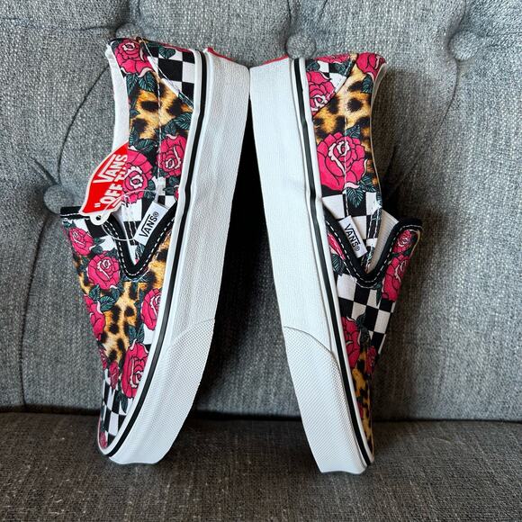 NEW Vans Womens Classic Slip On Rose Animal Checkerboard Low Sneaker Shoes 5 - Picture 9 of 12